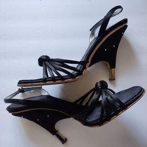 Giuseppe Zanotti Black Wedge Heels Embellished with Rhinestones Size 8 M